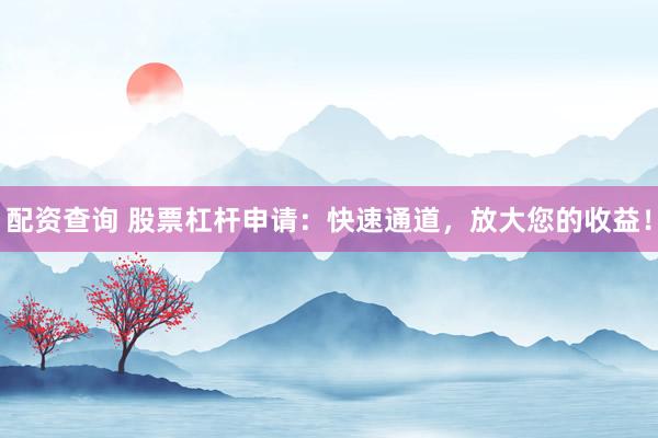 配资查询 股票杠杆申请：快速通道，放大您的收益！