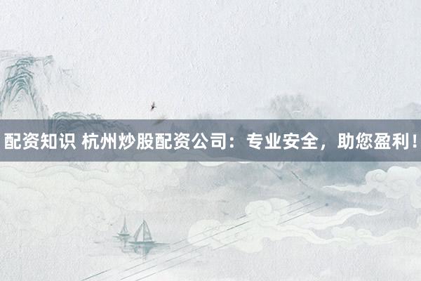 配资知识 杭州炒股配资公司：专业安全，助您盈利！