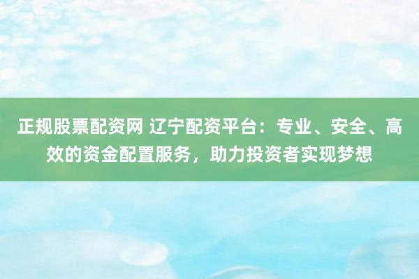 正规股票配资网 辽宁配资平台：专业、安全、高效的资金配置服务，助力投资者实现梦想