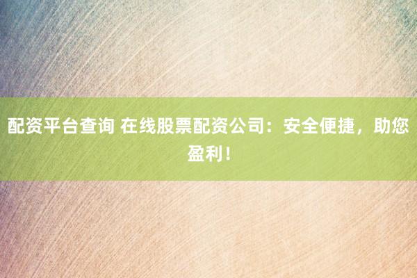 配资平台查询 在线股票配资公司：安全便捷，助您盈利！