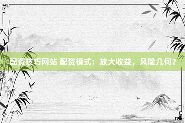配资技巧网站 配资模式：放大收益，风险几何？